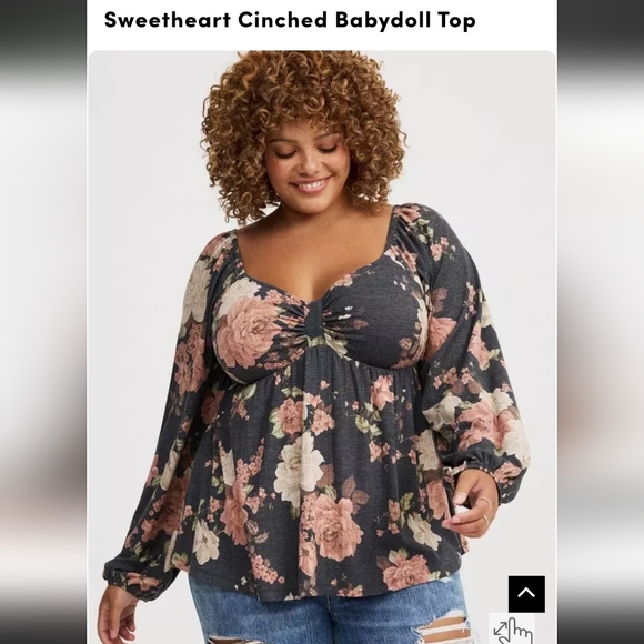 torrid Tops - Torrid Floral V-Neck Blouse - Pink and Cream on Grey